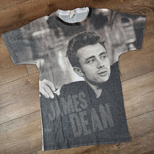 Vintage 90s James Dean Logo Vision AOP T Shirt Small USA Made Movie Actor